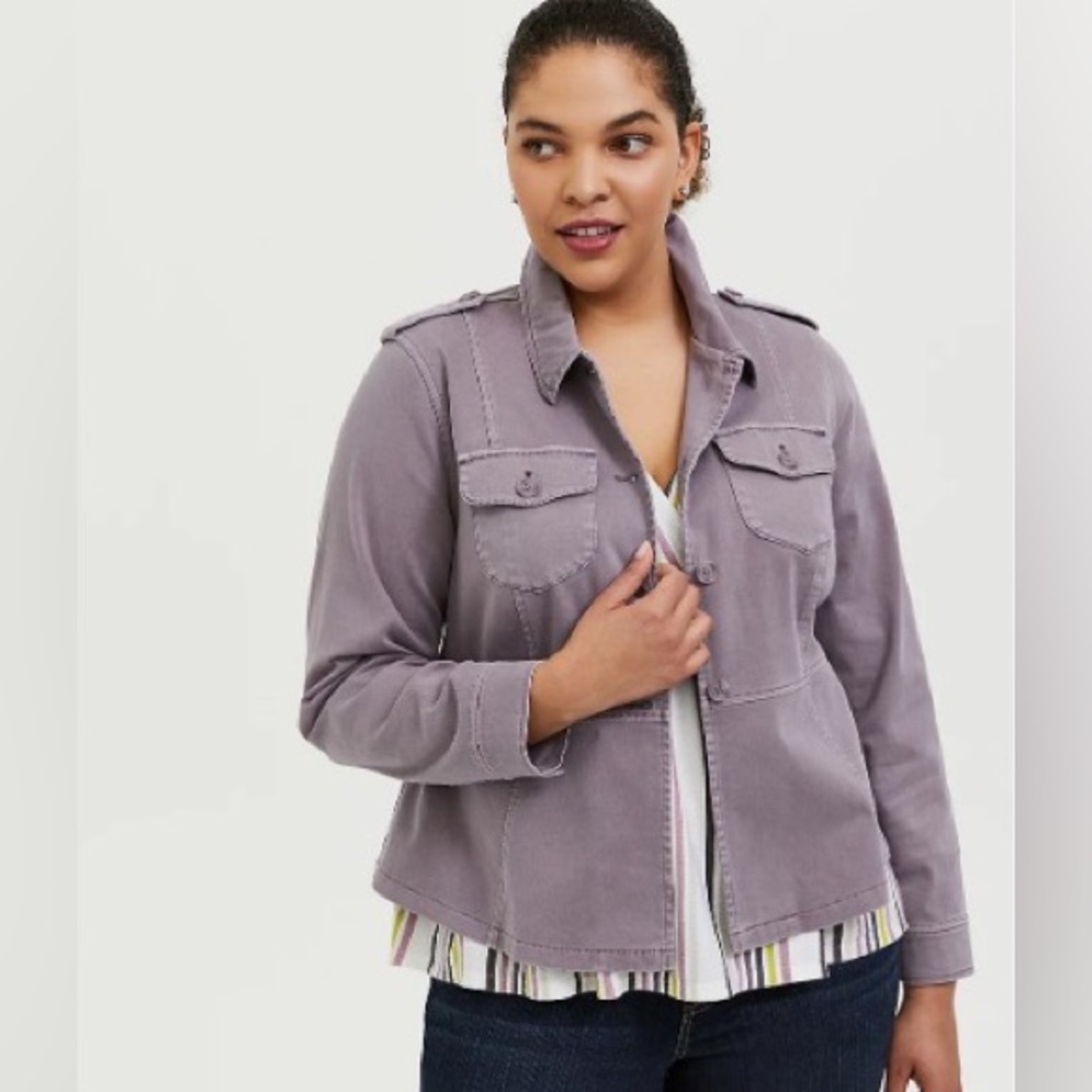 Torrid Twill Peplum Utility Jacket in Gray Ridge